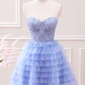 Sweetheart Lilac A-Line Corset Tulle Mini Dress with Lace