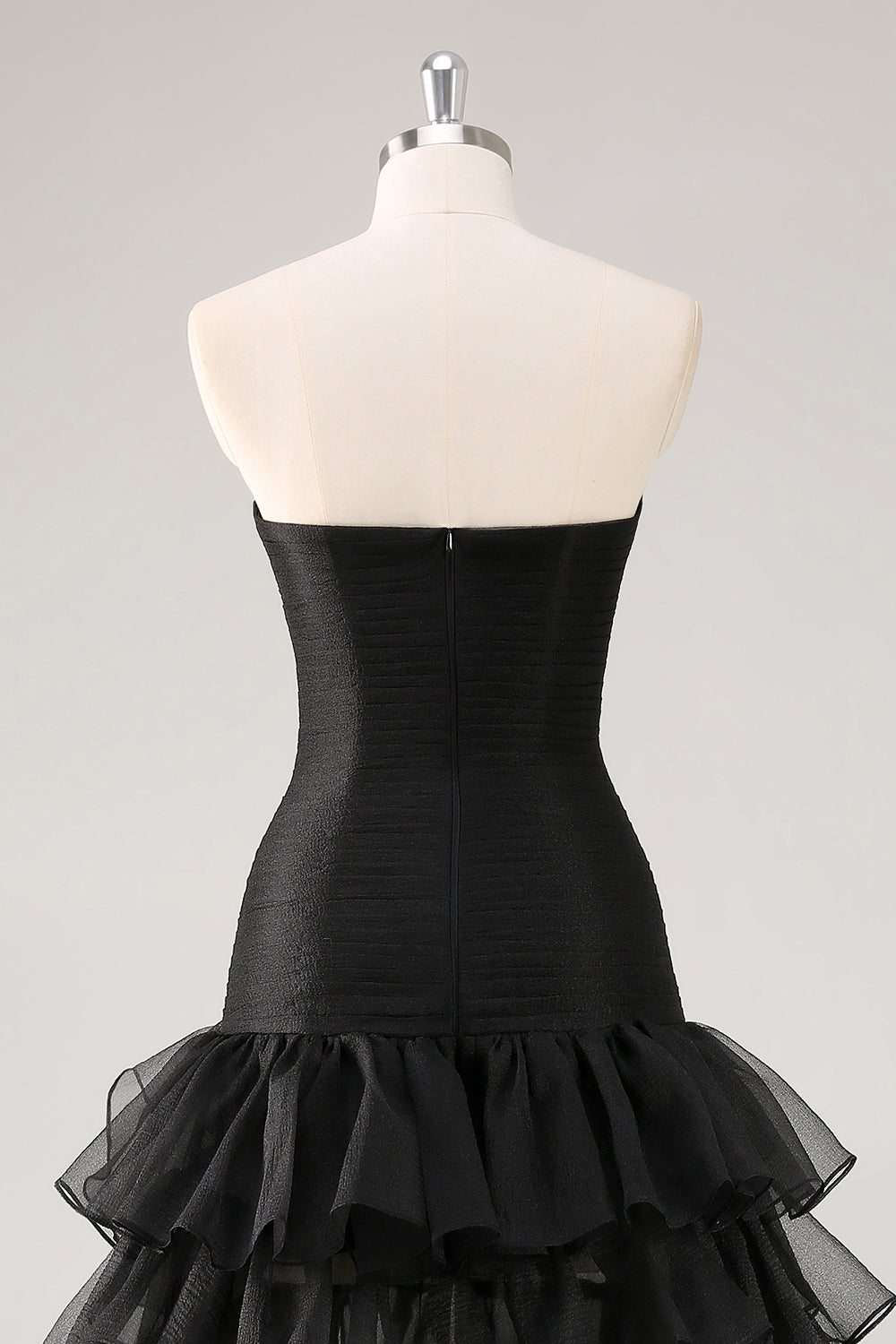 Tiered Strapless Ruffled Black Formal Dress with Slit - Image 6