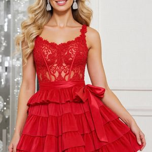 Tiered Red A Line Homecoming Dress with Appliques