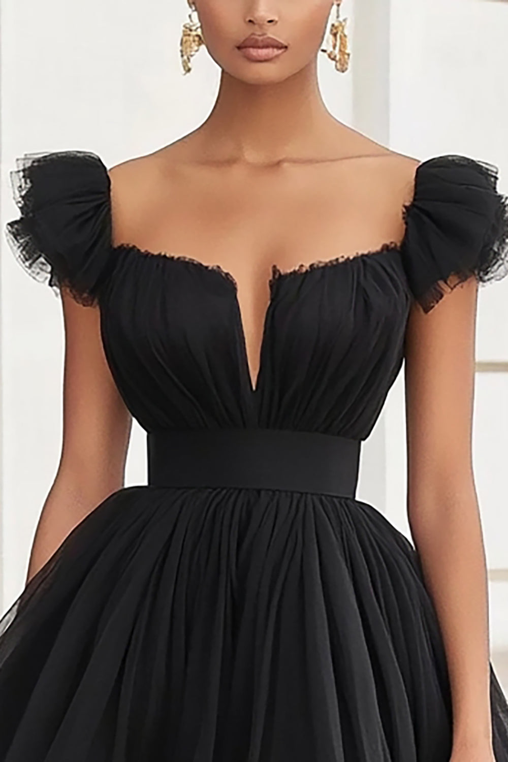 Tulle Ruched A Line Little Black Dress - Image 2