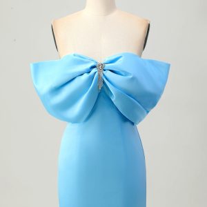 Tight Strapless Blue Homecoming Dress with Lace-up Back