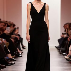 V-Neck A Line Black Evening Dress