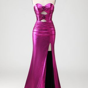 Sweetheart Fuchsia Cut Out Mermaid Prom Dress With Slit