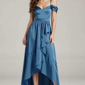Twilight High-Low Cold Shoulder A-Line Ruffled Formal Dress