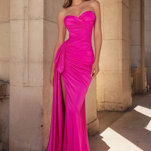 Sweetheart Fuchsia Mermaid Ruched Prom Dress With Slit