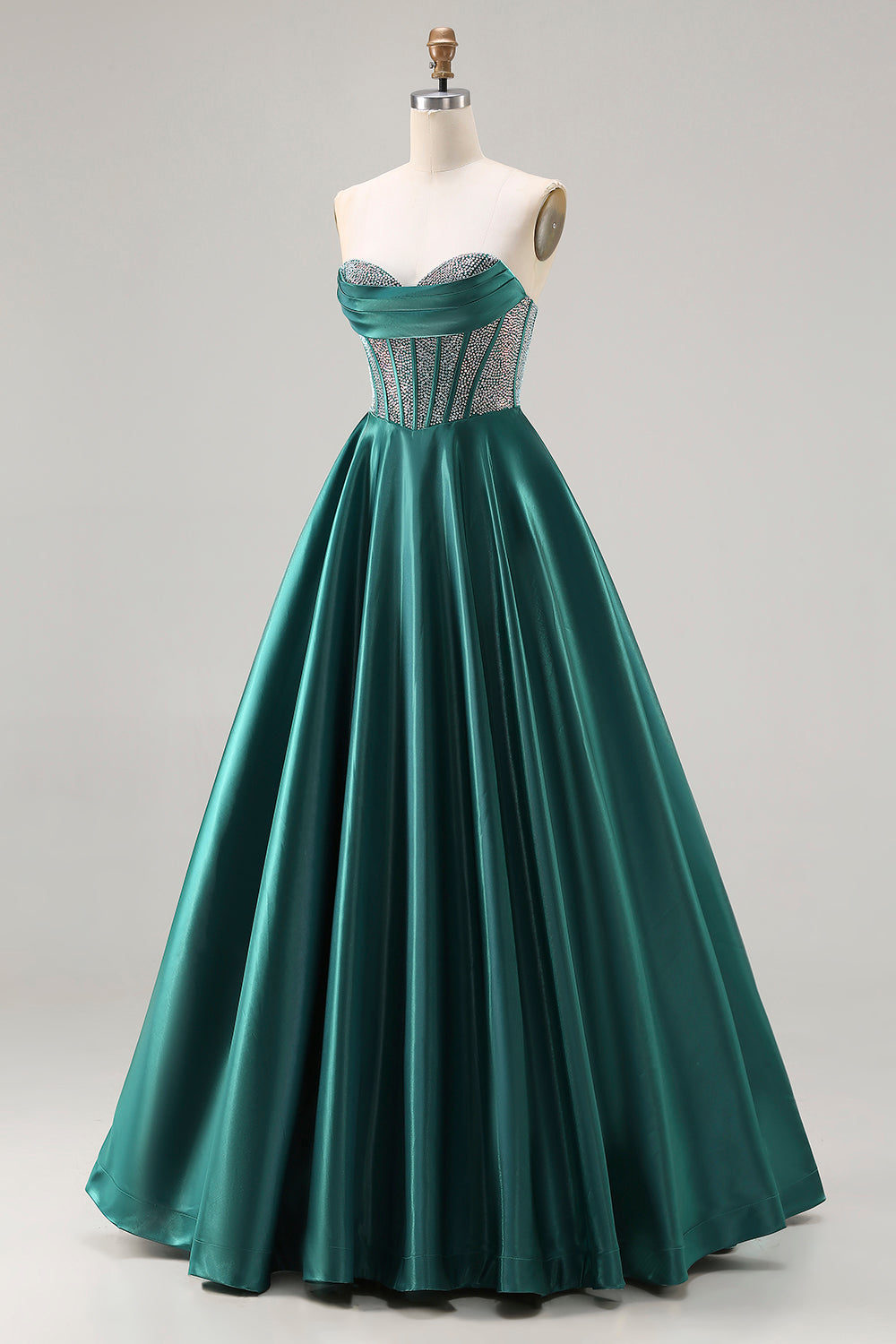 Sweetheart Dark Green Princess Corset Prom Dress With Beading - Image 3