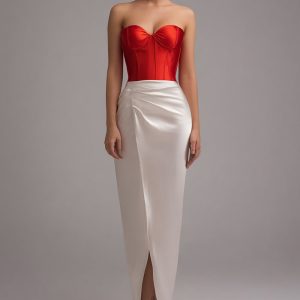 Sweetheart Sheath Red and White Colorblock Formal Dress With Slit