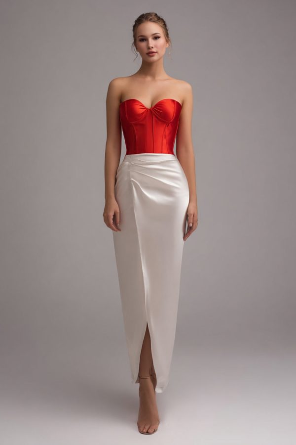 Sweetheart Sheath Red and White Colorblock Formal Dress With Slit