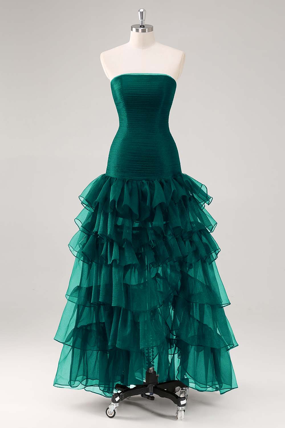 Tiered Strapless Ruffled Black Formal Dress with Slit - Image 9