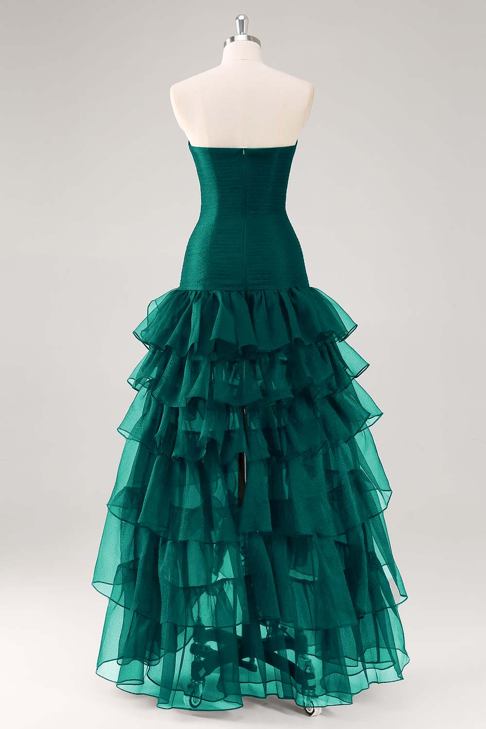 Tiered Strapless Ruffled Black Formal Dress with Slit - Image 10
