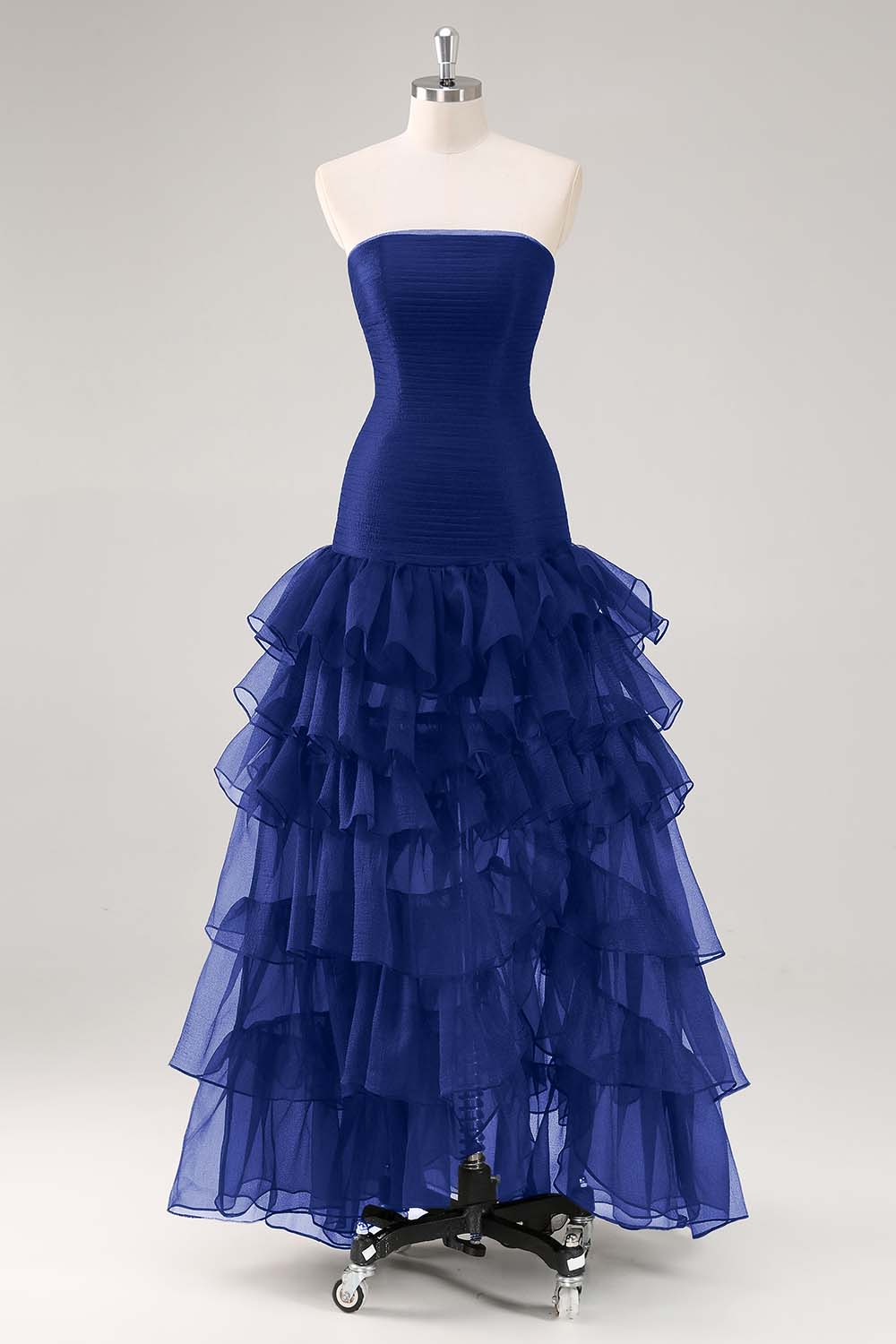 Tiered Strapless Ruffled Black Formal Dress with Slit - Image 11